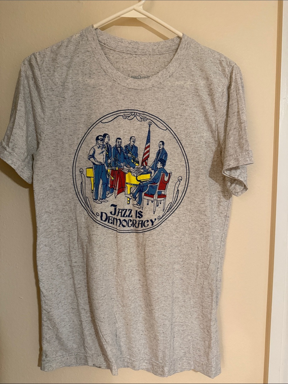 Men's Vintage Light Gray 'Jazz Is Democracy' Graphic Tee